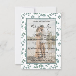 stylish greenery pattern wedding photo invitation