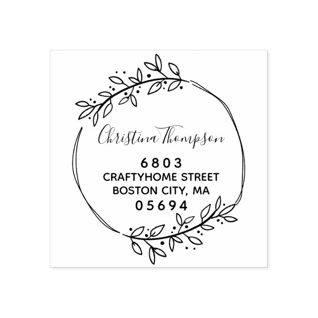 Stylish Greenery Return Address Rubber Stamp (Imprint)
