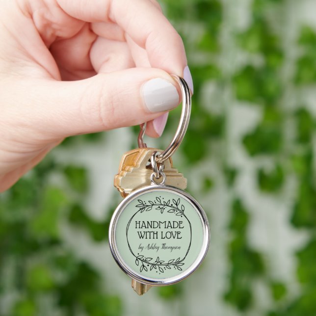 Stylish Greenery Wreath Handmade With Love Keychain (Hand)