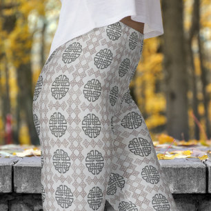 Stylish Grey and Black Circular Tribal Pattern Leggings