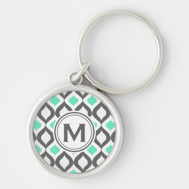 Stylish Grey and Mint Ogee Pattern Keychain (Front)