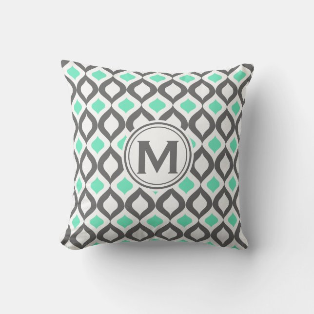 Stylish Grey and Mint Ogee Pattern Throw Pillow (Front)