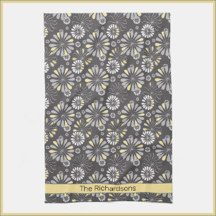 Stylish Grey and Yellow Floral Kitchen Towel