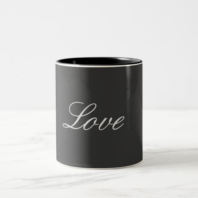 Stylish Grey Background Love Wedding Two-Tone Coffee Mug (Center)