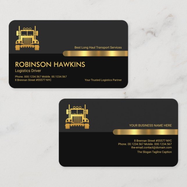 Stylish Grey Black Layers Logistics Transporter Business Card (Front/Back)