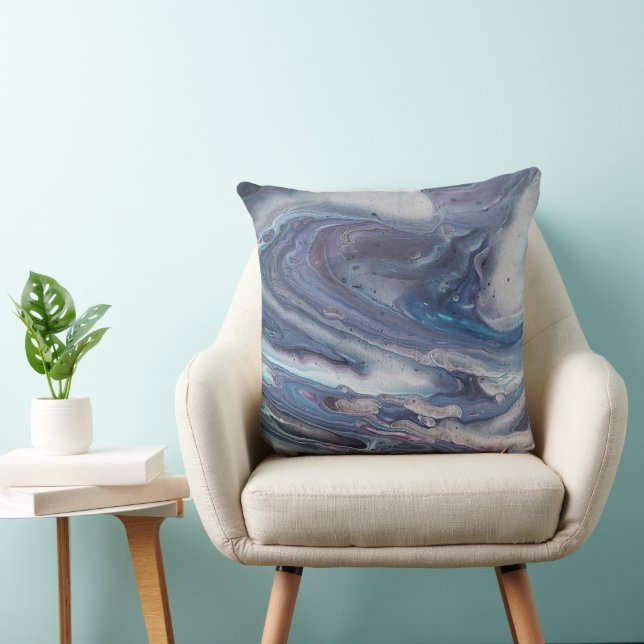 Stylish Grey, Blue, Purple Abstract Design Throw Pillow (Chair)