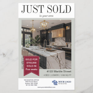 Stylish Grey Burgundy Just Sold Propery Realtor Flyer