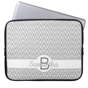 Stylish Grey Chevron Pattern Personalised Laptop Sleeve