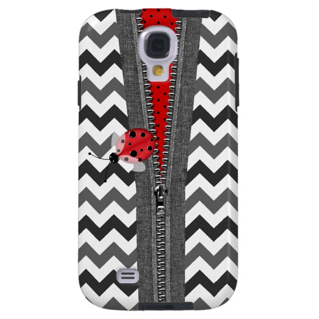 Stylish Grey Chevron Zipper & Ladybug Case-Mate Samsung Galaxy Case (Back)
