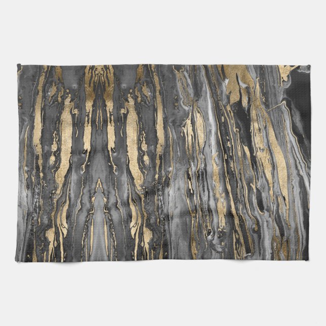 Stylish Grey Gold Abstract Marble Kitchen Towel (Horizontal)
