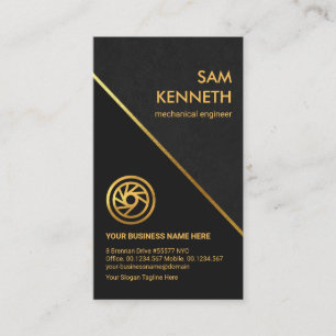 Stylish Grey Grunge Gold Line Mechanical Engineer Business Card
