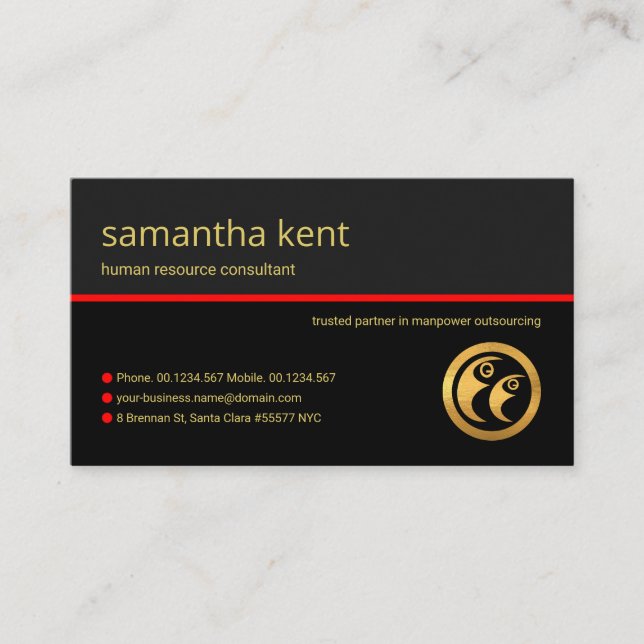 Stylish Grey Layers Red Line Manpower Consultant Business Card (Front)