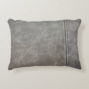 Stylish Grey Leather Look Accent Pillow