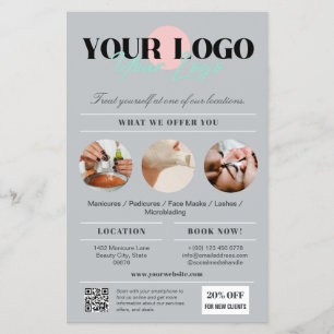 Stylish Grey Logo Services Beauty Salon Marketing Flyer