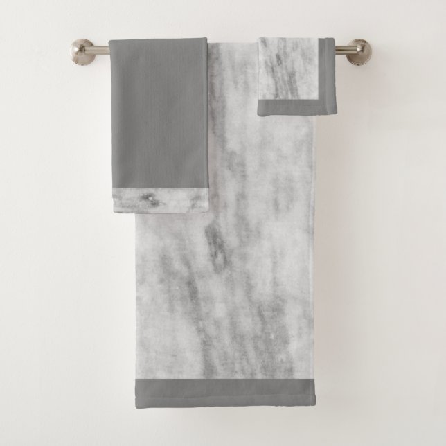 Stylish Grey Marble Print Bath Towel Set (Insitu)