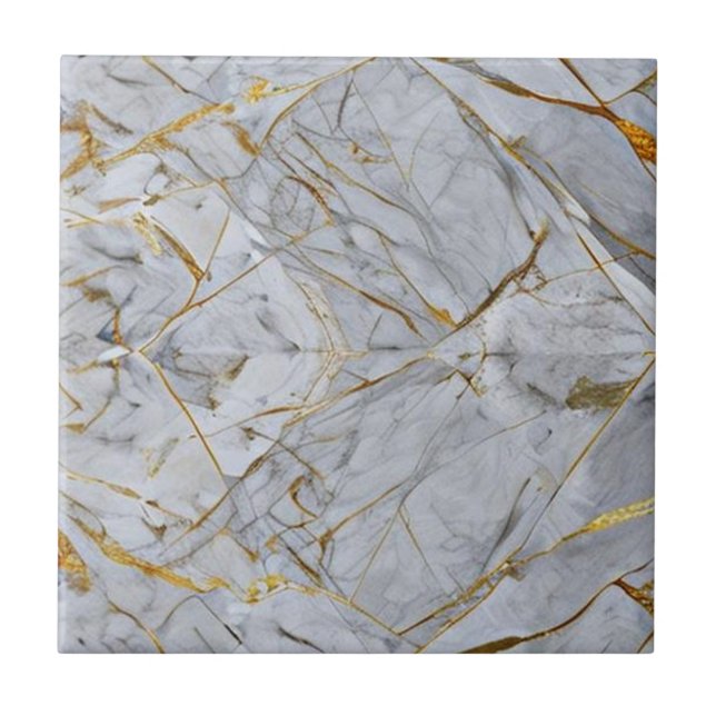 Stylish Grey Marble with Gold Veined Ceramic Tile (Front)