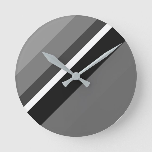 Stylish Grey Monochrome Diagonal Bands Round Clock (Front)