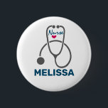 Stylish Grey Nursing Stethescope Illustration 2 Inch Round Button<br><div class="desc">A personalized button with "Nurse" written in a cool script font and a little red heart underneath. Designed with a simple grey stethescope illustration.</div>