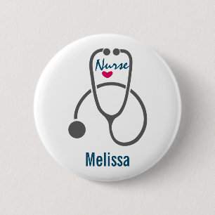Stylish Grey Nursing Stethescope Illustration 2 Inch Round Button