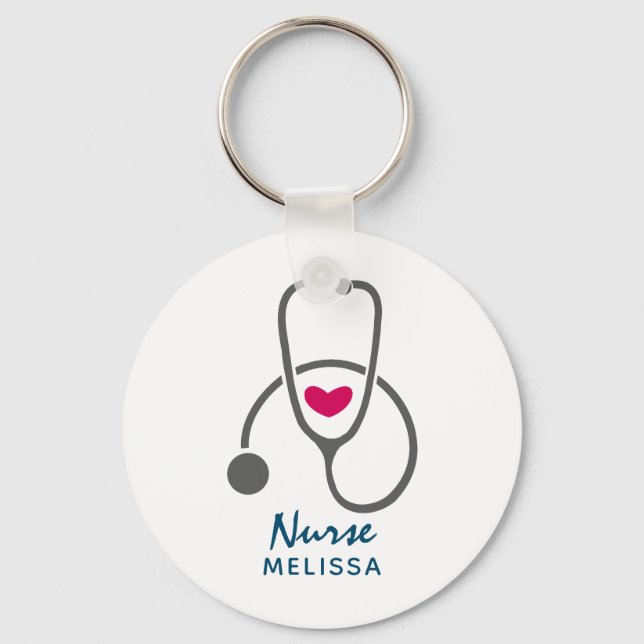 Stylish Grey Nursing Stethescope Illustration Keychain (Front)