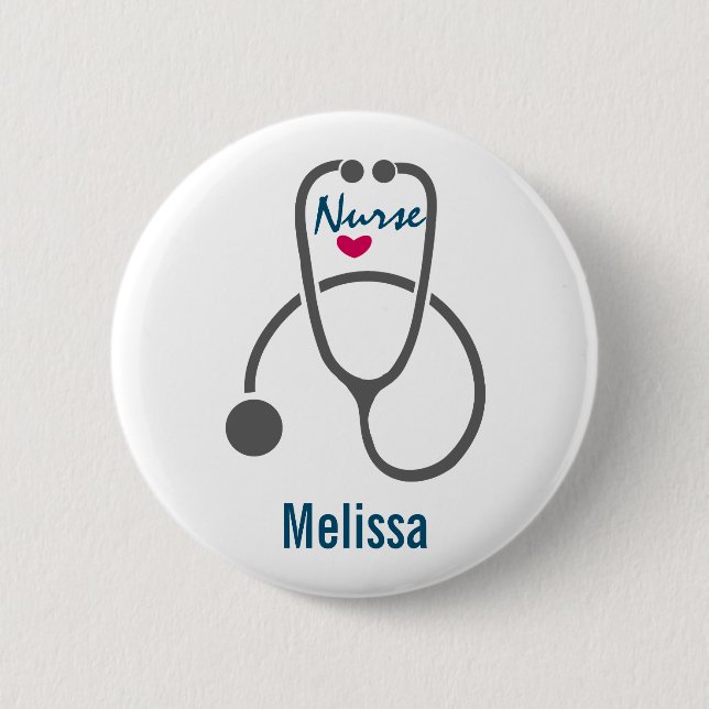 Stylish Grey Nursing Stethoscope Illustration 2 Inch Round Button (Front)