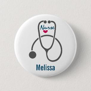 Stylish Grey Nursing Stethoscope Illustration 2 Inch Round Button