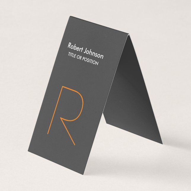 Stylish Grey Orange White Monogram Business Card (Front)