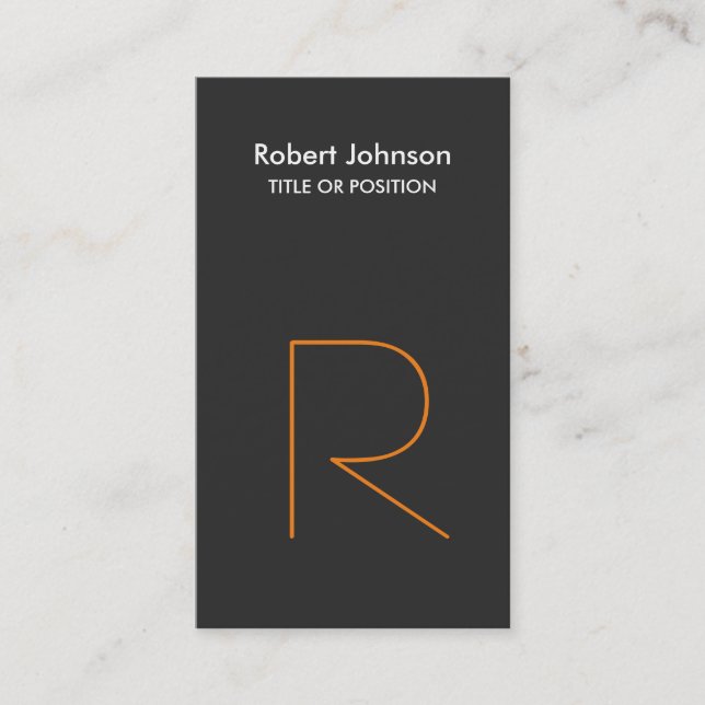 Stylish Grey Orange White Monogram Business Card (Front)