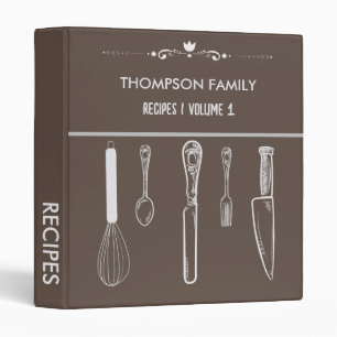 Stylish Grey Personalized Family Recipe Cookbook Binder