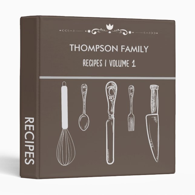 Stylish Grey Personalized Family Recipe Cookbook Binder (Front/Spine)