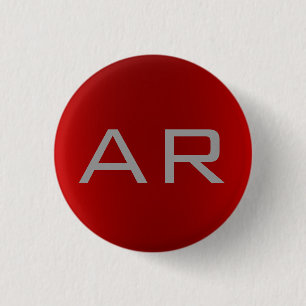Stylish Grey Red Trendy Monogram 1 Inch Round Button