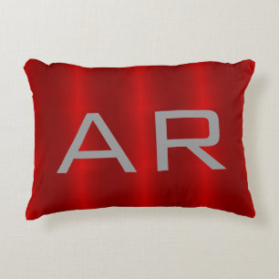 Stylish Grey Red Trendy Monogram Accent Pillow