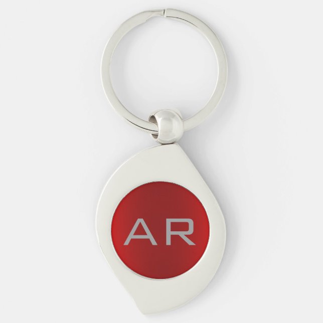 Stylish Grey Red Trendy Monogram Keychain (Front)
