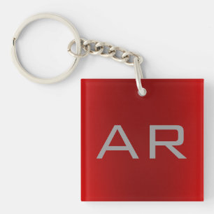 Stylish Grey Red Trendy Monogram Keychain