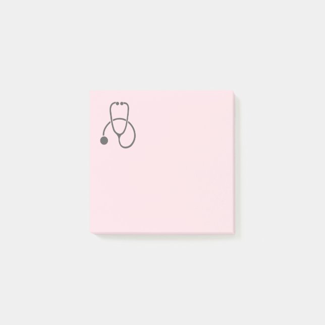 Stylish Grey Stethescope on Pastel Pink Post-it Notes (Front)