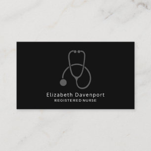 Stylish Grey Stethoscope Illustration on Black Business Card