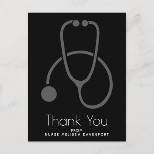 Stylish Grey Stethoscope Illustration Thank You Postcard