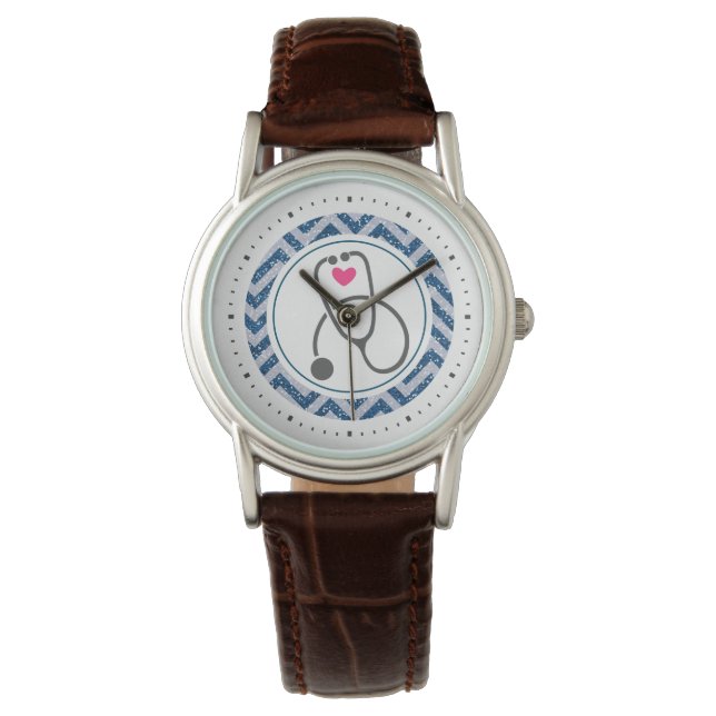 Stylish Grey Stethoscope Image and Red heart Nurse Watch (Front)