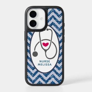 Stylish Grey Stethoscope on Blue Chevron Pattern