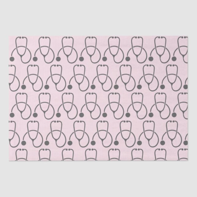 Stylish Grey Stethoscope Pattern on Pink Tissue Paper (Front)