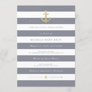 Stylish Grey Striped Nautical Bridal Shower Invite