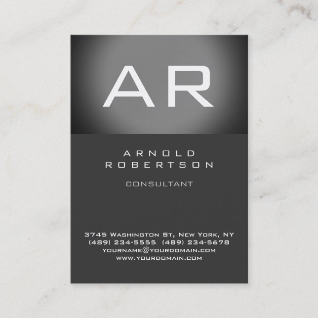 Stylish Grey Trendy Monogram Business Card (Front)