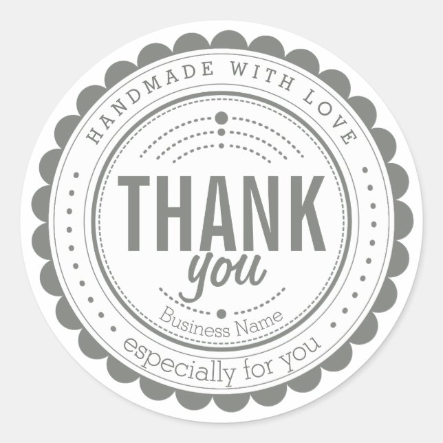 Stylish Grey White Handmade Thank You Circle Label (Front)