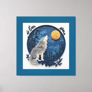 Stylish Grey Wolf Howling at the Moon Canvas Print