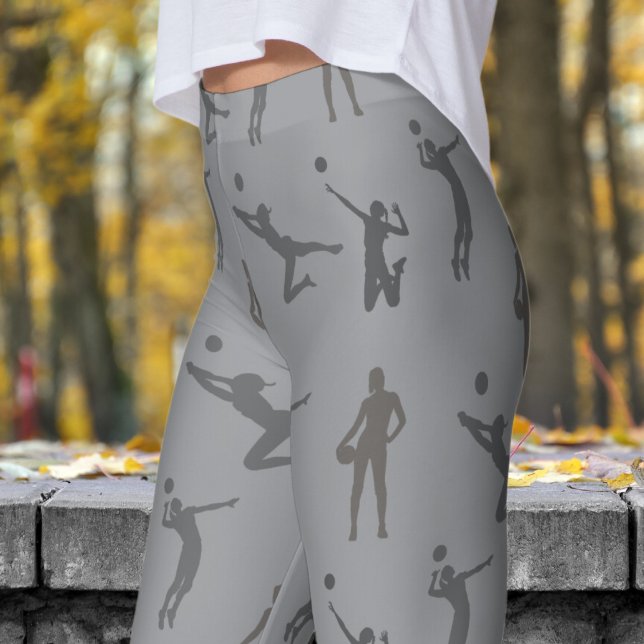 Stylish Grey Womens Volleyball Pattern Leggings (Womens Volleyball on Gray Leggings)