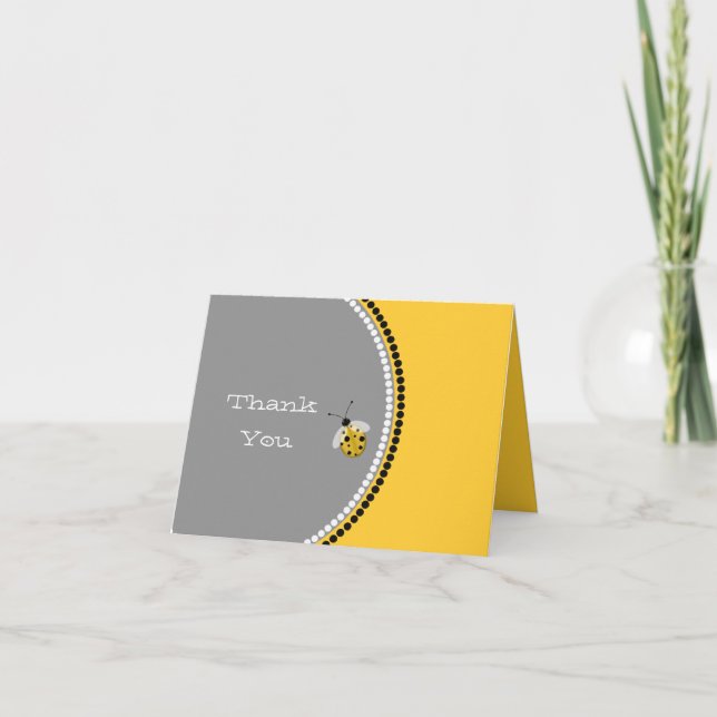 Stylish Grey & Yellow Ladybug Thank You Card (Front)