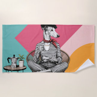 Stylish Greyhound Coffee Pop Art Portrait Beach Towel