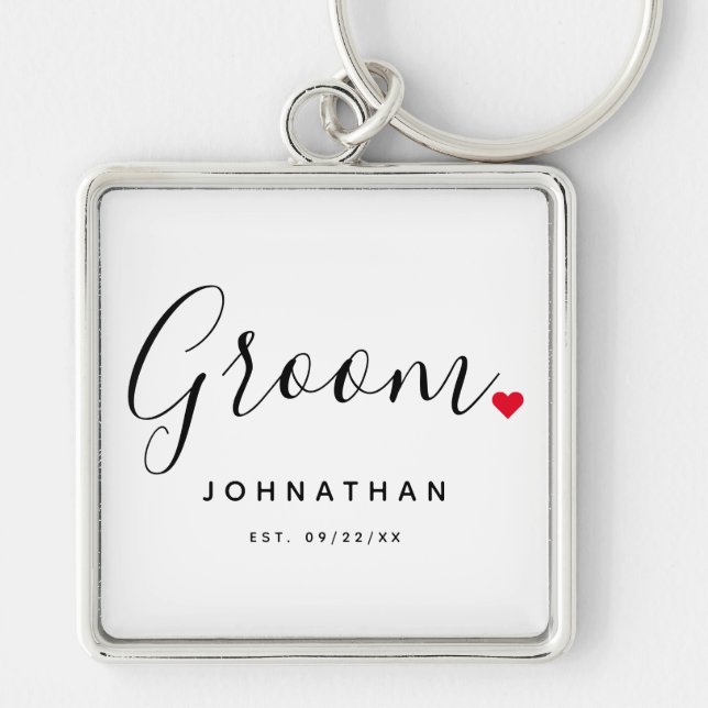 Stylish Groom Wedding Keychain (Front)