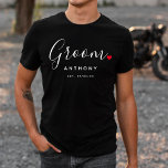 Stylish Groom Wedding T-Shirt<br><div class="desc">The perfect gift for any groom, the fun and modern design features a stylish typography script "Groom" with cute little red love heart full stops. The design is easy to personalize with your name and established wedding date and will be the perfect keepsake from your special day.</div>