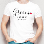 Stylish Groom Wedding T-Shirt<br><div class="desc">The perfect gift for any groom, the fun and modern design features a stylish typography script "Groom" with cute little red love heart full stops. The design is easy to personalize with your name and established wedding date and will be the perfect keepsake from your special day.</div>